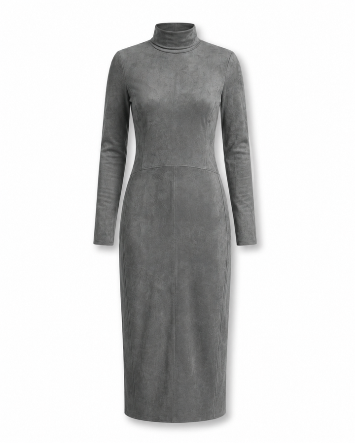 Lucinda — High-Neck Long-Sleeve Knit Midi Dress
