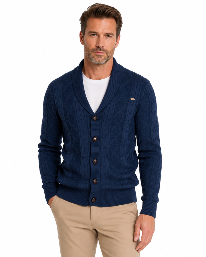 Everett — Shawl-Collar Cable Knit Cardigan