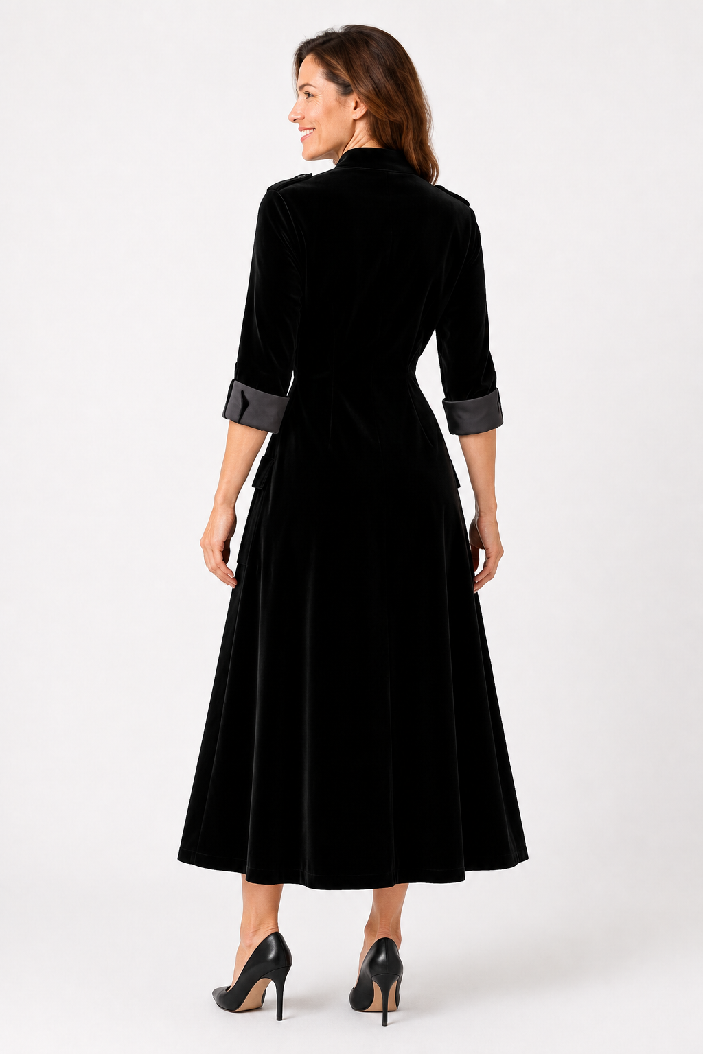 Delphine — Women’s Button Front Velvet Midi Dress