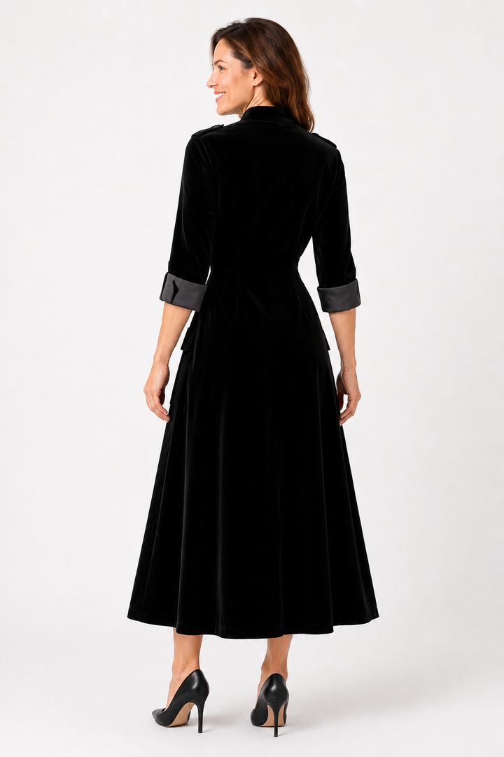 Delphine — Women’s Button Front Velvet Midi Dress
