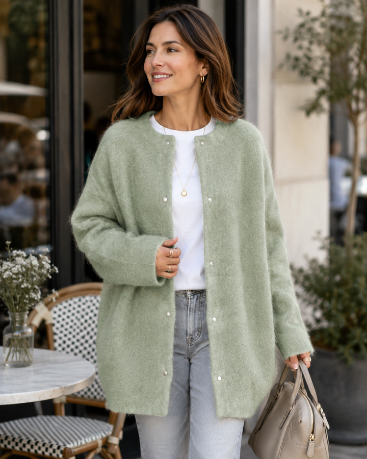 Aurelia — Draped Open-Front Wool Cardigan