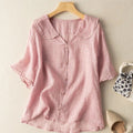 Della Mae — Scalloped Collar Button-Front Blouse