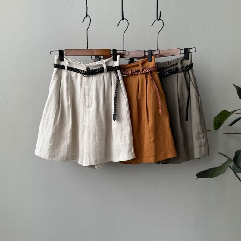 Wren — High-Waisted Pleated Linen Shorts