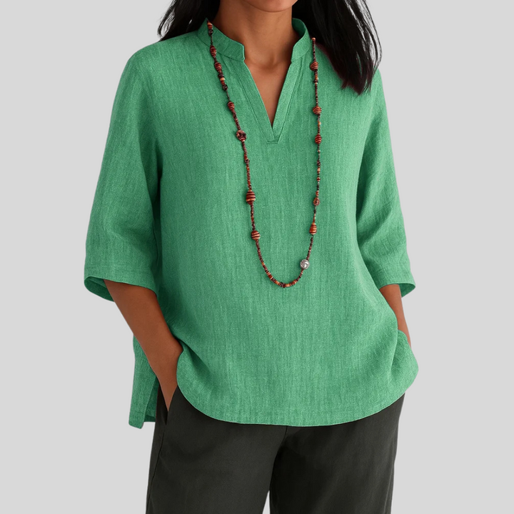 Vita — Three-Quarter Sleeve V-Notch Blouse