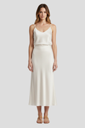 Seraphina Skirt — Satin-Look Draped Midi Skirt