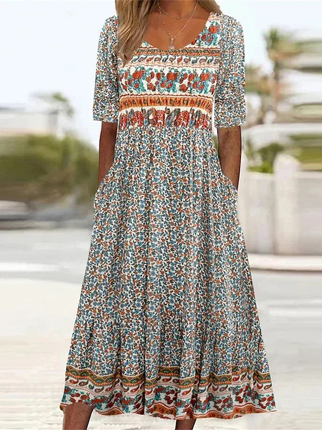 Marnie — Boho Square-Neck Midi Dress