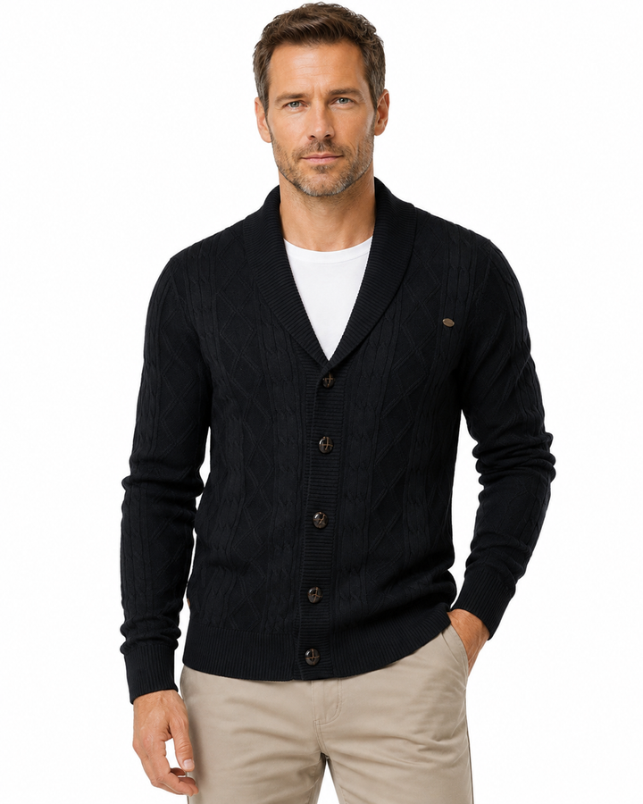 Everett — Shawl-Collar Cable Knit Cardigan