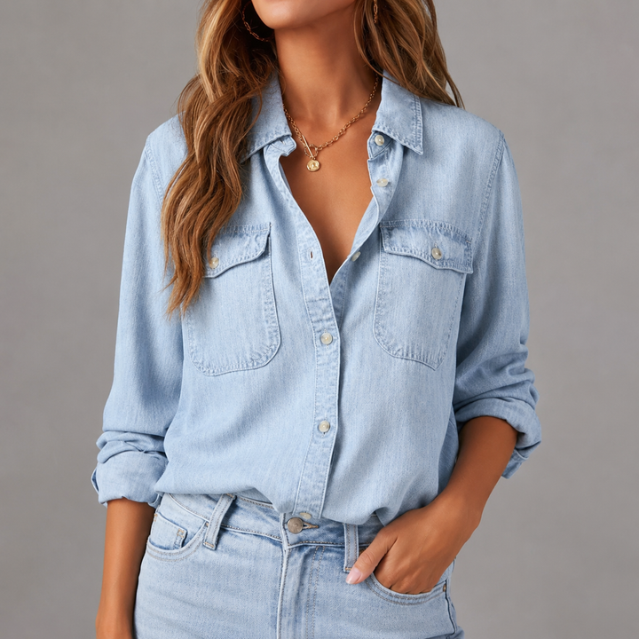 Delia — Soft Denim Drop-Shoulder Shirt
