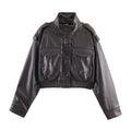 Annelise — Women's Cropped Leather-Effect Bomber