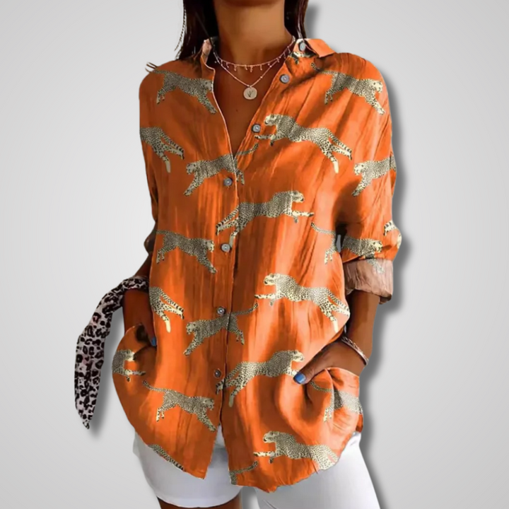 Wynn — Vintage Print Button-Down Blouse