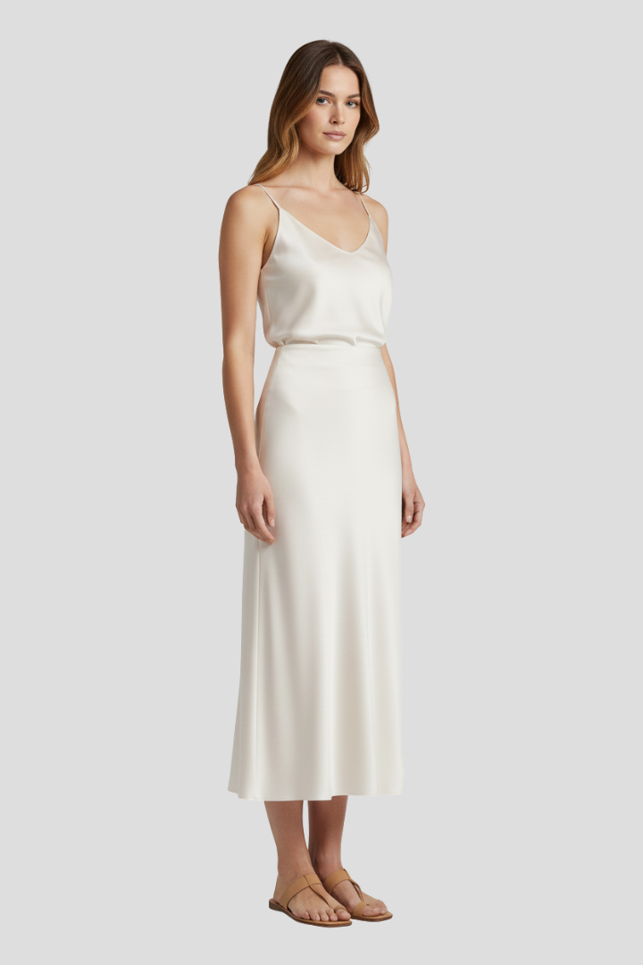Seraphina Skirt — Satin-Look Draped Midi Skirt