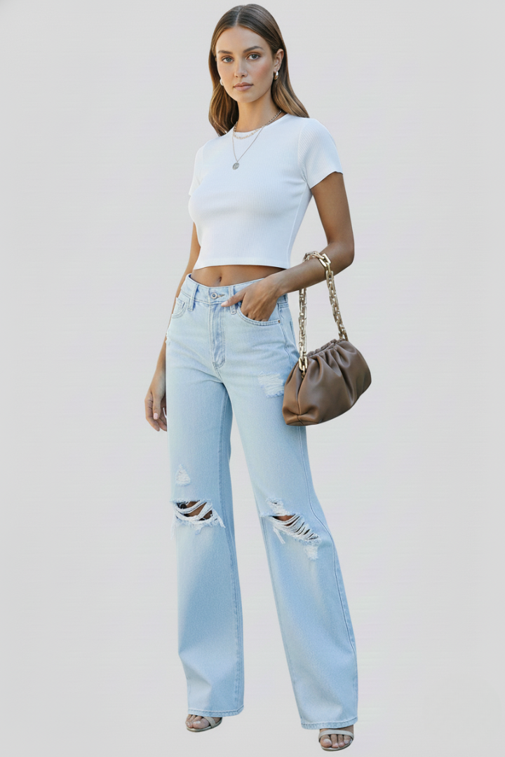 Willa — Distressed Wide-Leg Jeans