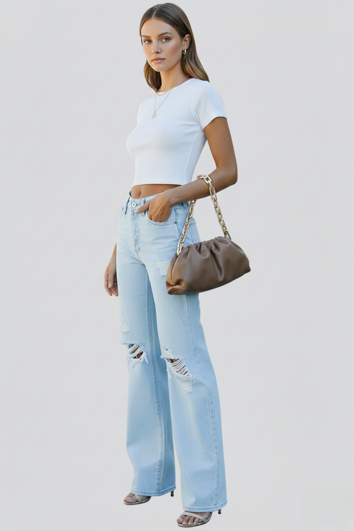 Willa — Distressed Wide-Leg Jeans