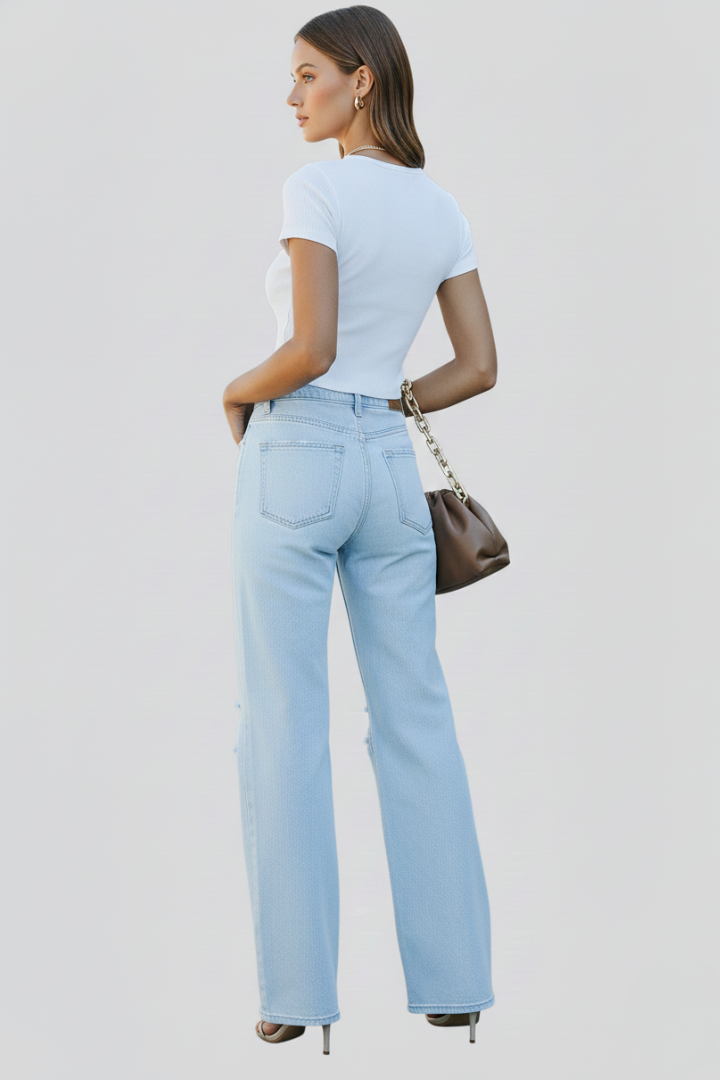Willa — Distressed Wide-Leg Jeans