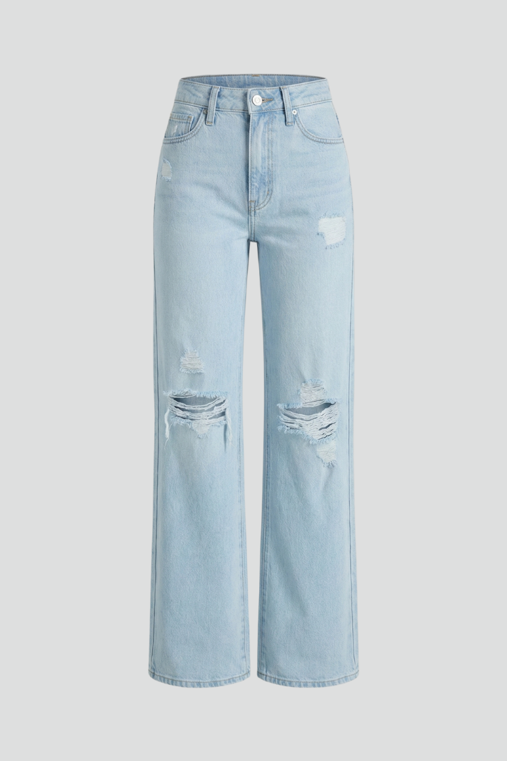 Willa — Distressed Wide-Leg Jeans