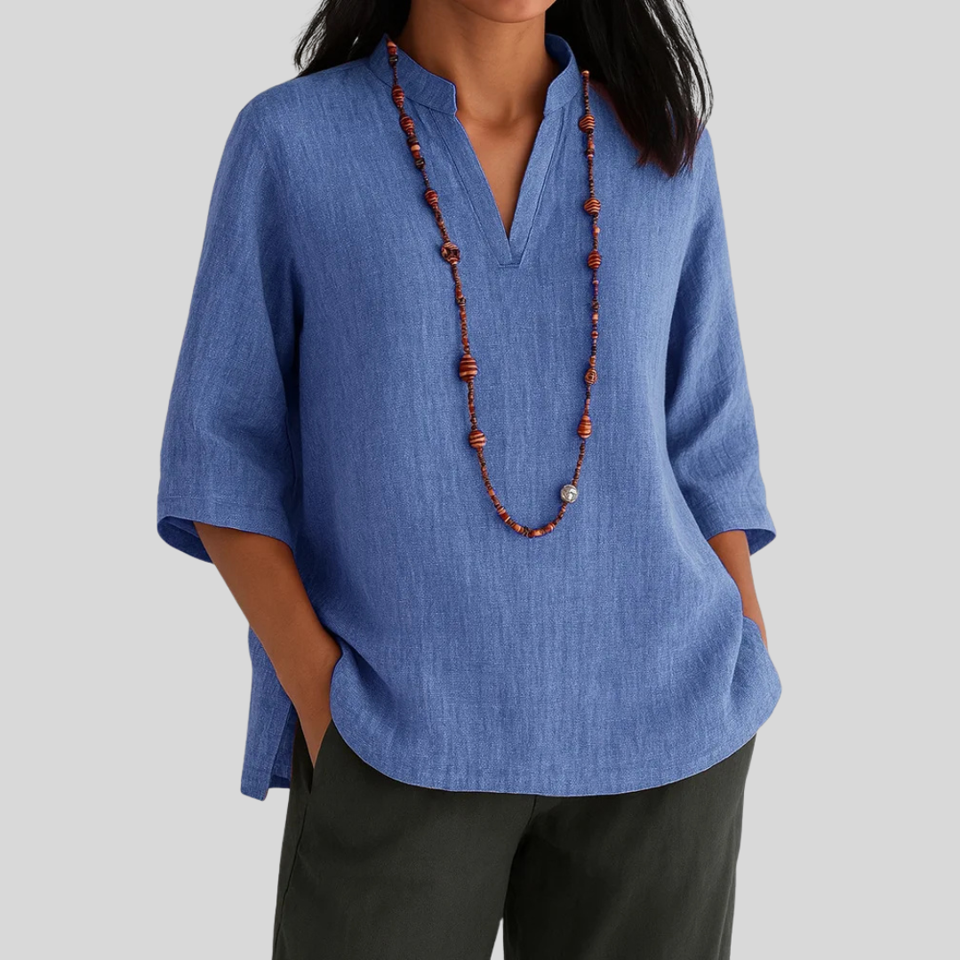 Vita — Three-Quarter Sleeve V-Notch Blouse