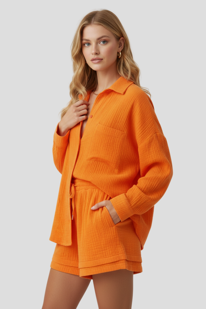 Clemence — Oversized Blouse &amp; Muslin Shorts Set