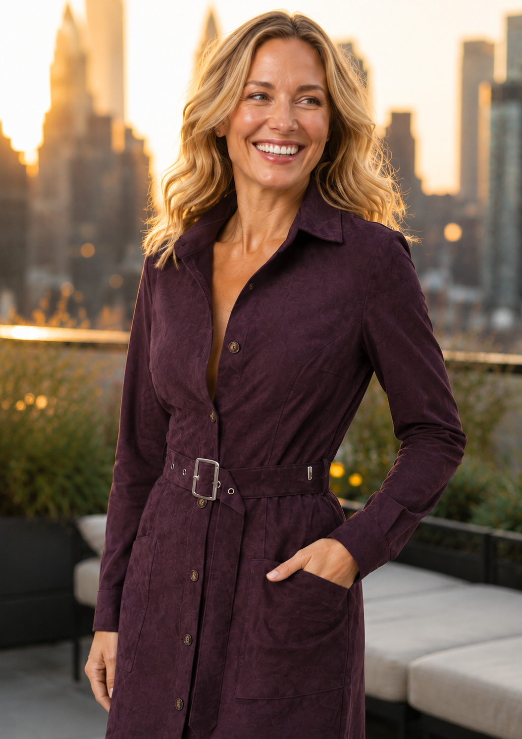 Nadine — Women’s Belted Collared Dress with Pockets