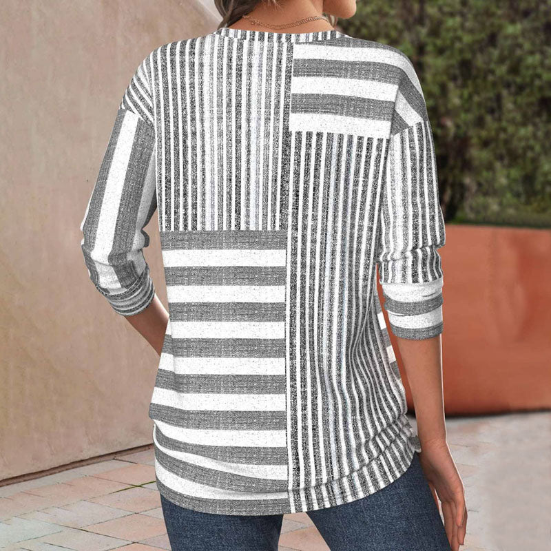 Magda — Round-Neck Striped 3/4-Sleeve Blouse