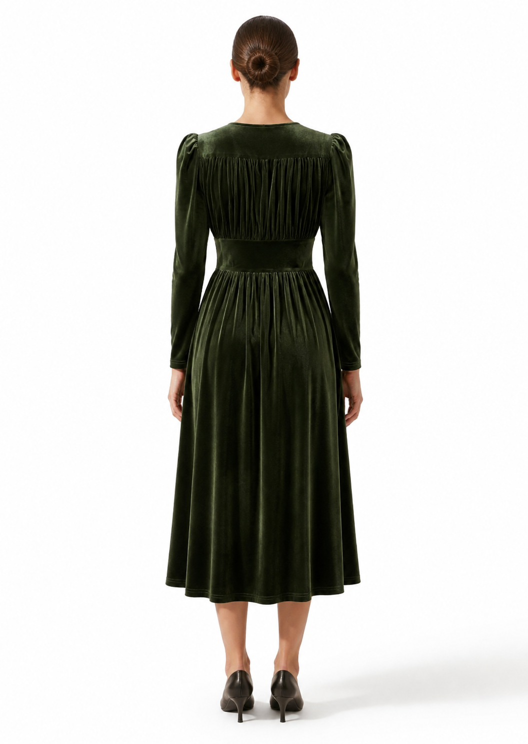 Corinne — Women’s Puff Sleeve Velvet Midi Dress