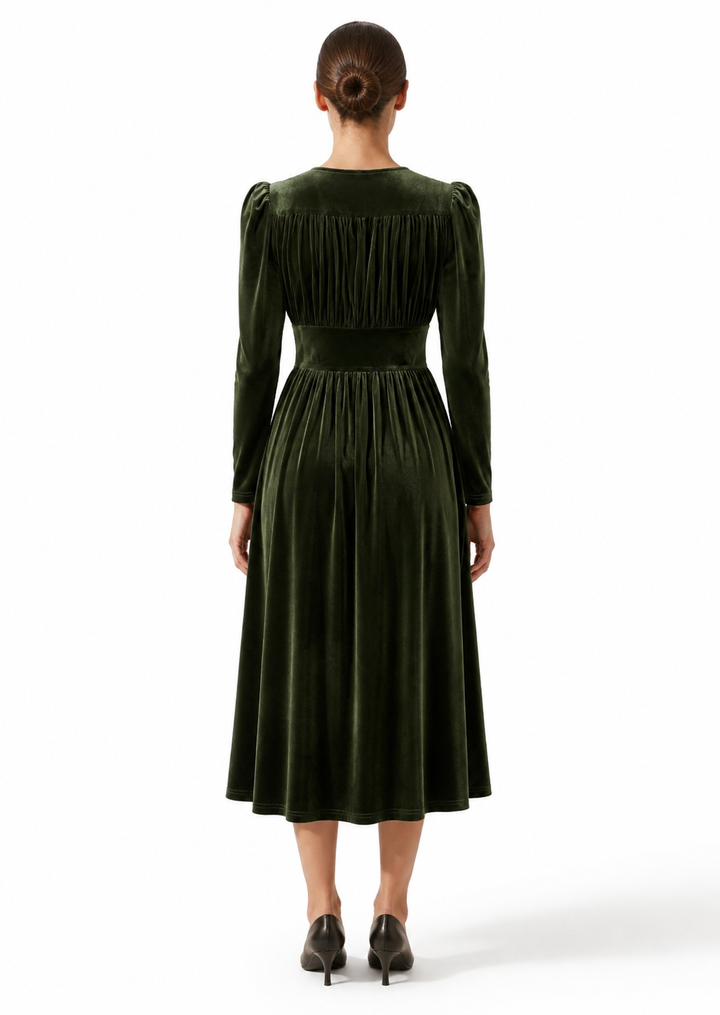 Corinne — Women’s Puff Sleeve Velvet Midi Dress