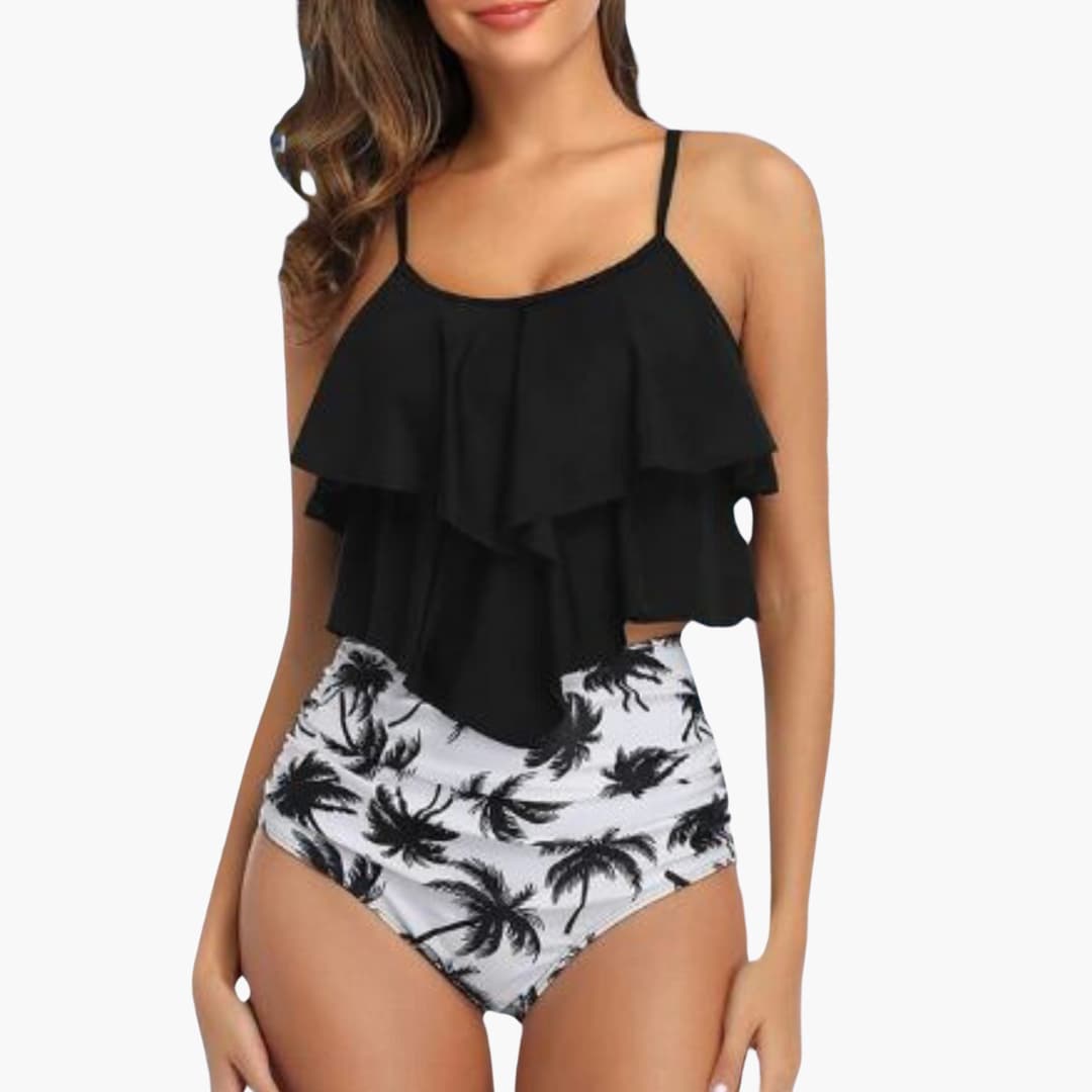 Ruffle-Top High-Waisted Tankini Set