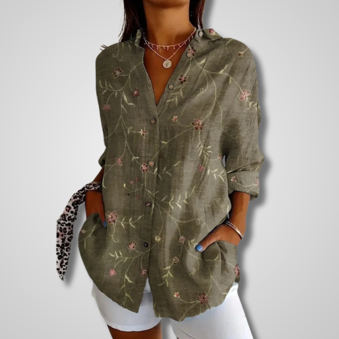 Wynn — Vintage Print Button-Down Blouse
