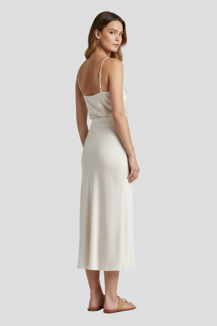 Seraphina Skirt — Satin-Look Draped Midi Skirt