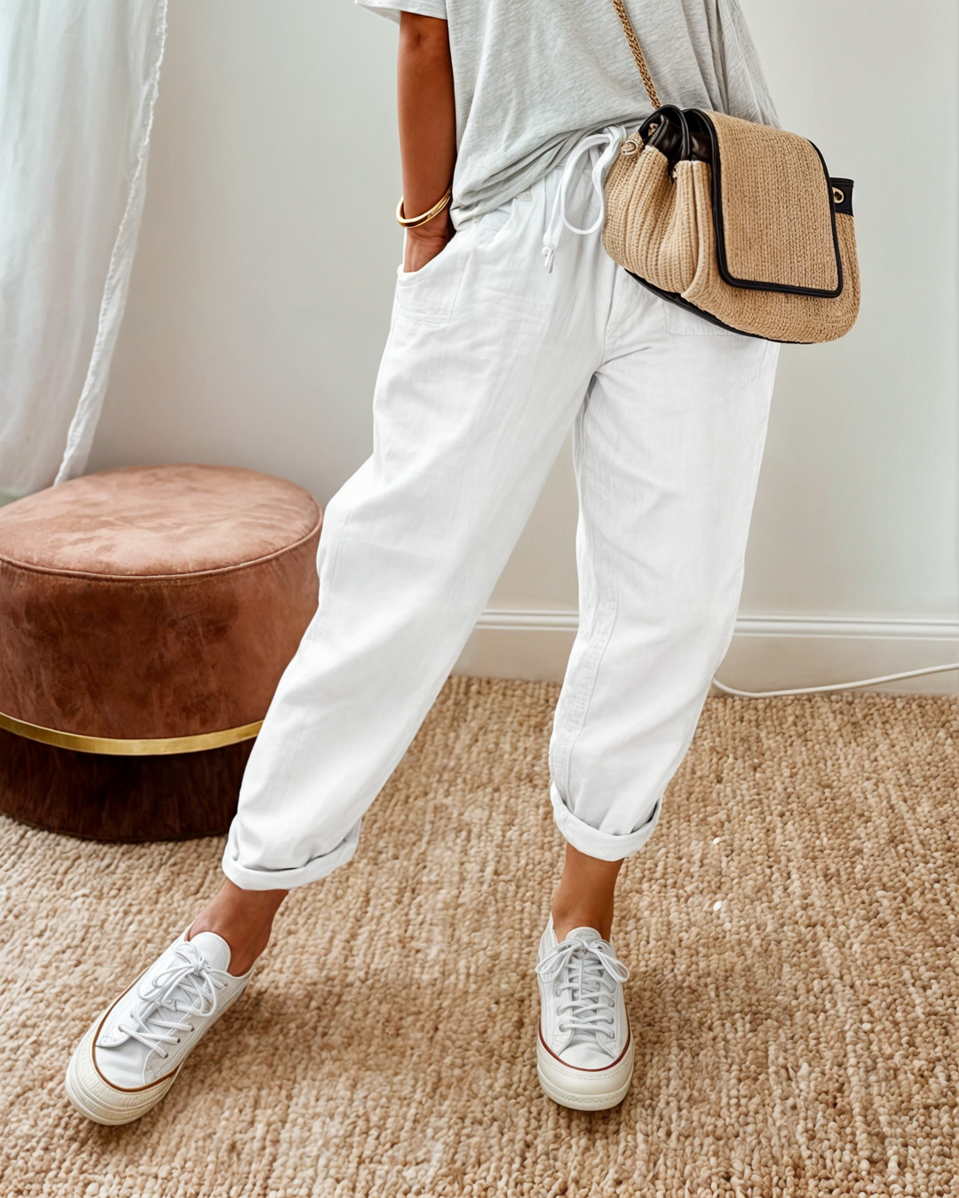 Parnel — Elastic-Waist Linen Wide-Leg Trousers