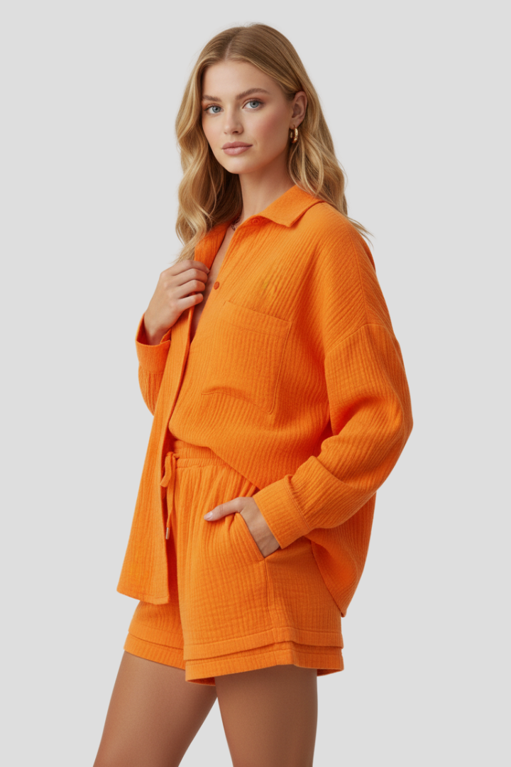 Clemence — Oversized Blouse &amp; Muslin Shorts Set