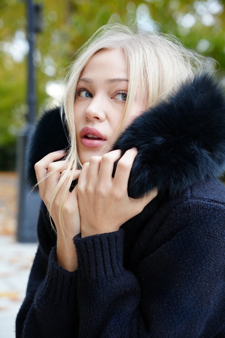 Katrin — Women’s Hooded Faux Fur Zip Knit Jacket
