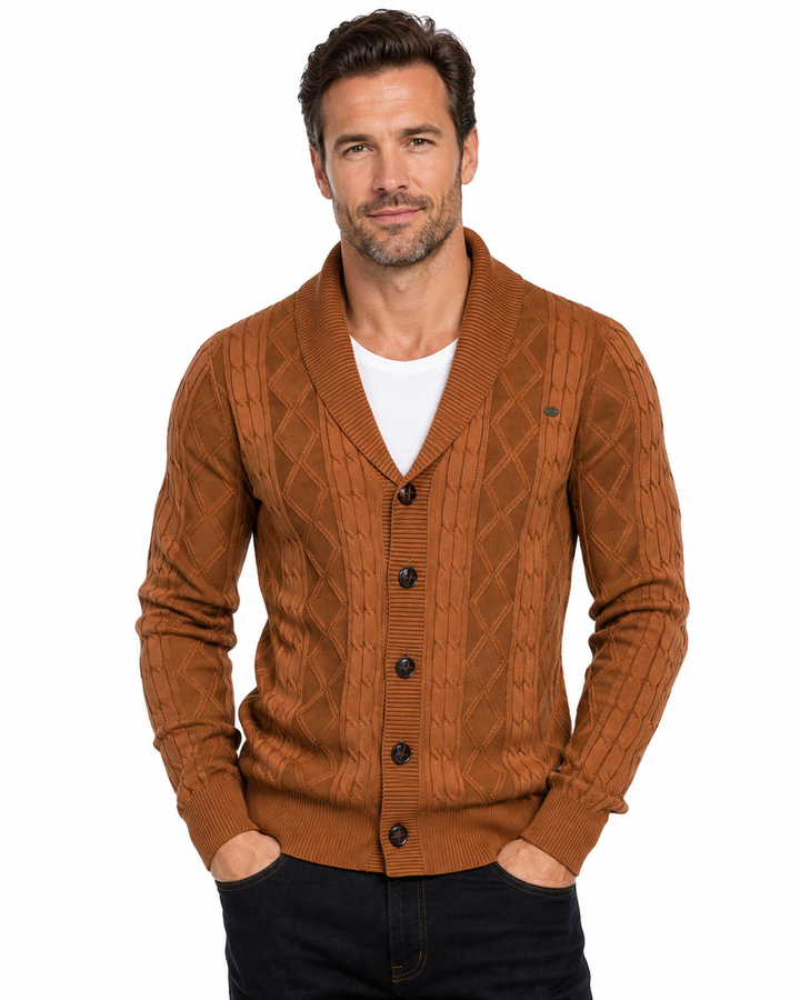Everett — Shawl-Collar Cable Knit Cardigan