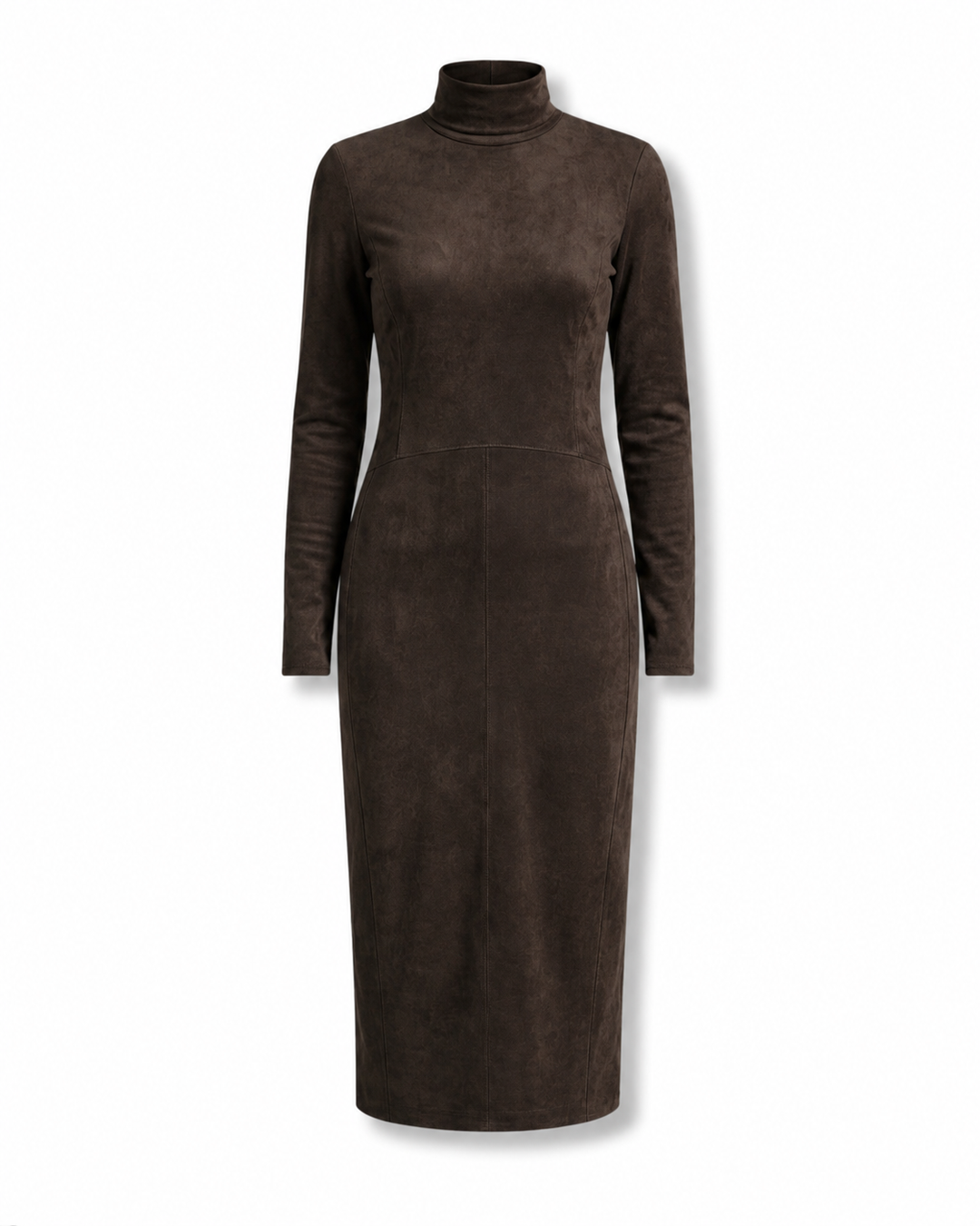 Lucinda — High-Neck Long-Sleeve Knit Midi Dress