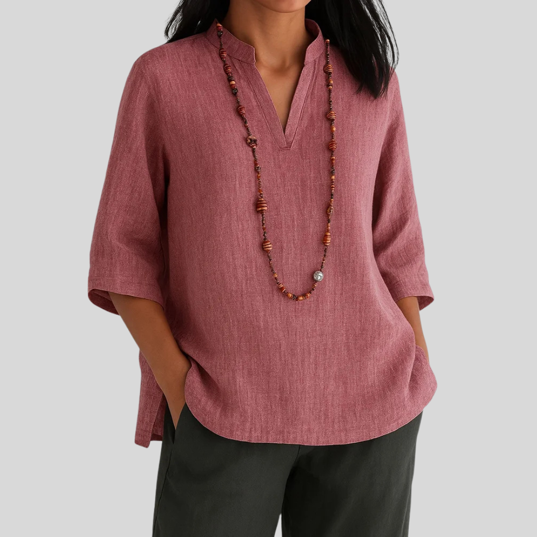 Vita — Three-Quarter Sleeve V-Notch Blouse