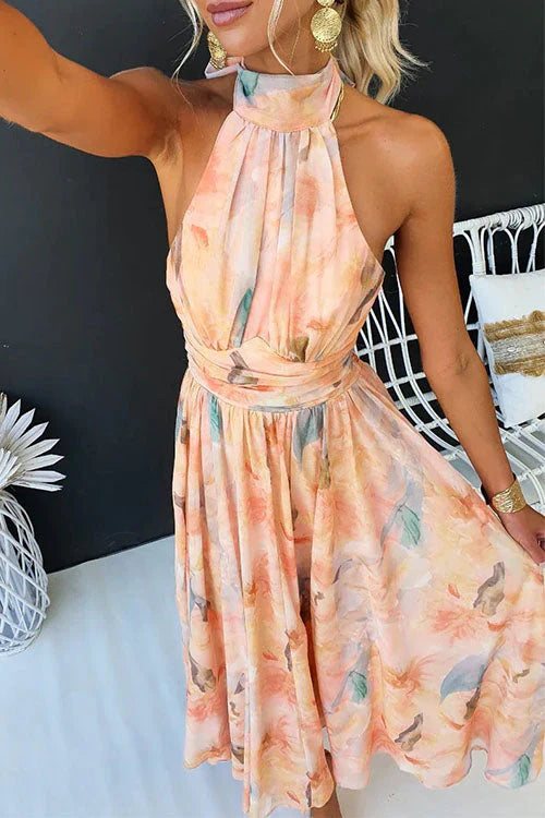 Evelina — Watercolour Halter Maxi Dress