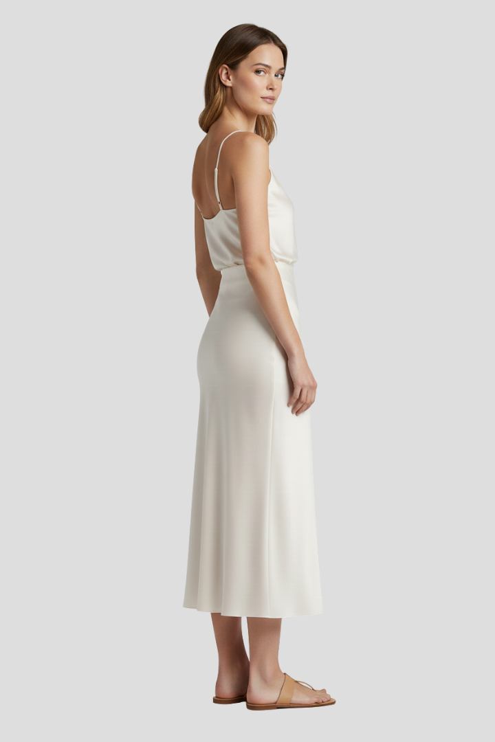 Seraphina Skirt — Satin-Look Draped Midi Skirt