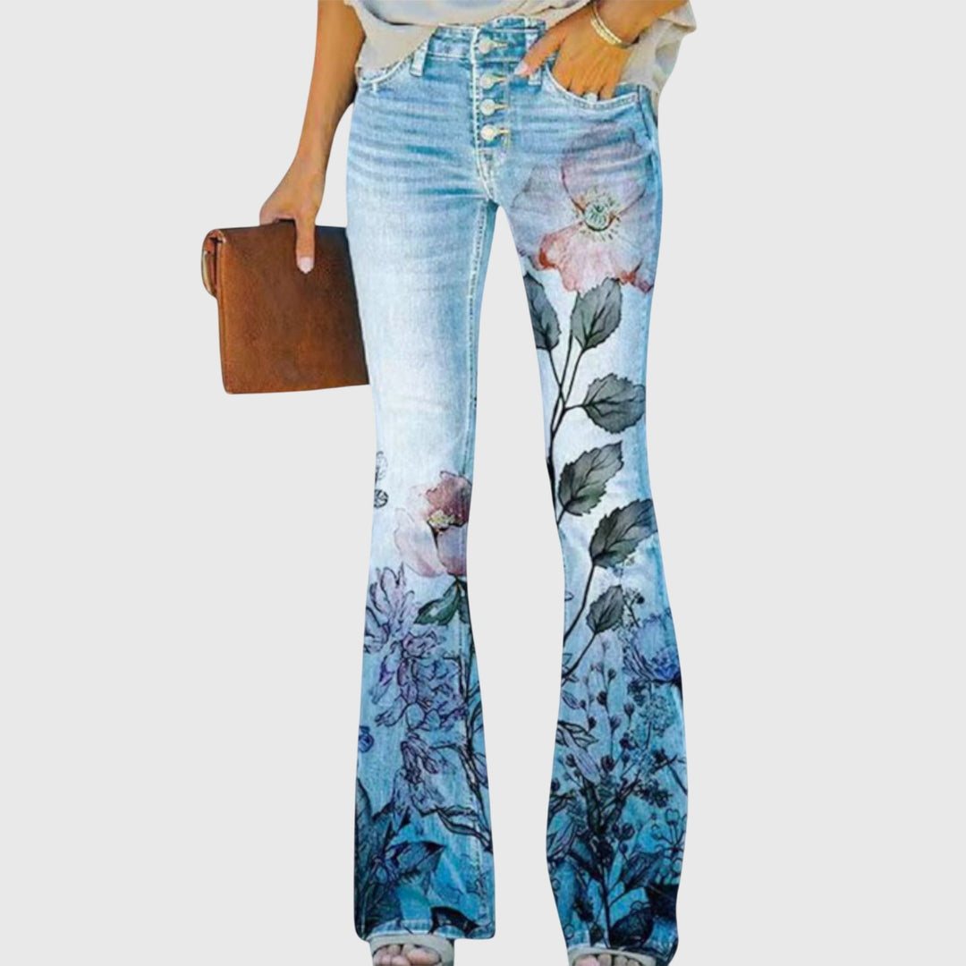 Wilhelmina Rose — Floral Button-Detail Trousers