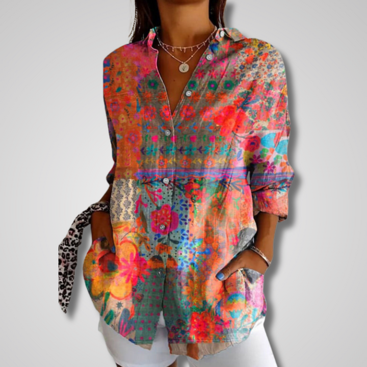 Wynn — Vintage Print Button-Down Blouse