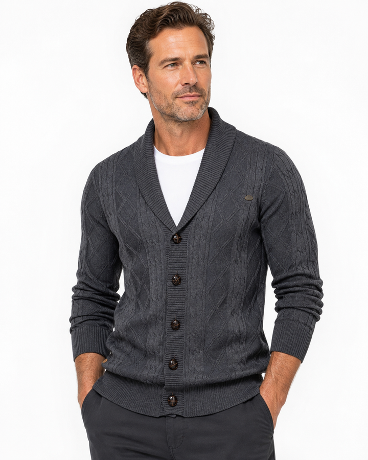 Everett — Shawl-Collar Cable Knit Cardigan