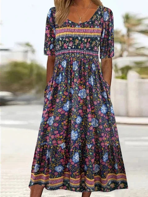 Marnie — Boho Square-Neck Midi Dress