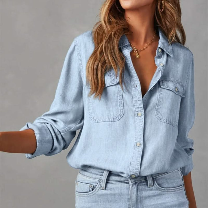 Delia — Soft Denim Drop-Shoulder Shirt