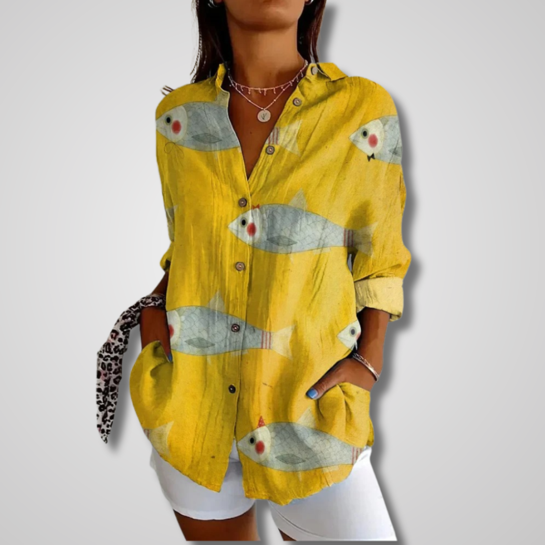 Wynn — Vintage Print Button-Down Blouse