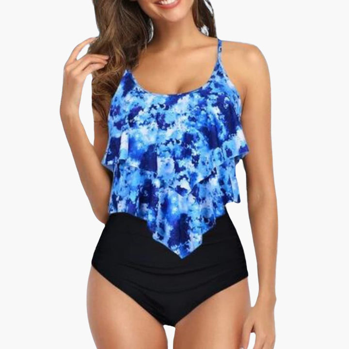 Ruffle-Top High-Waisted Tankini Set