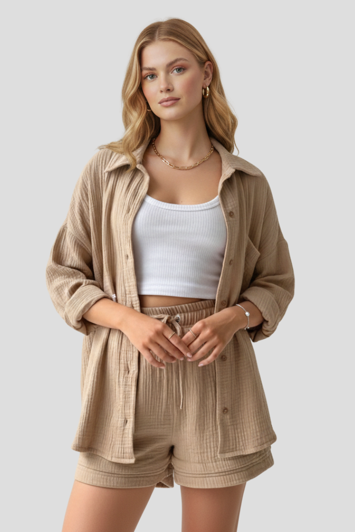 Clemence — Oversized Blouse &amp; Muslin Shorts Set