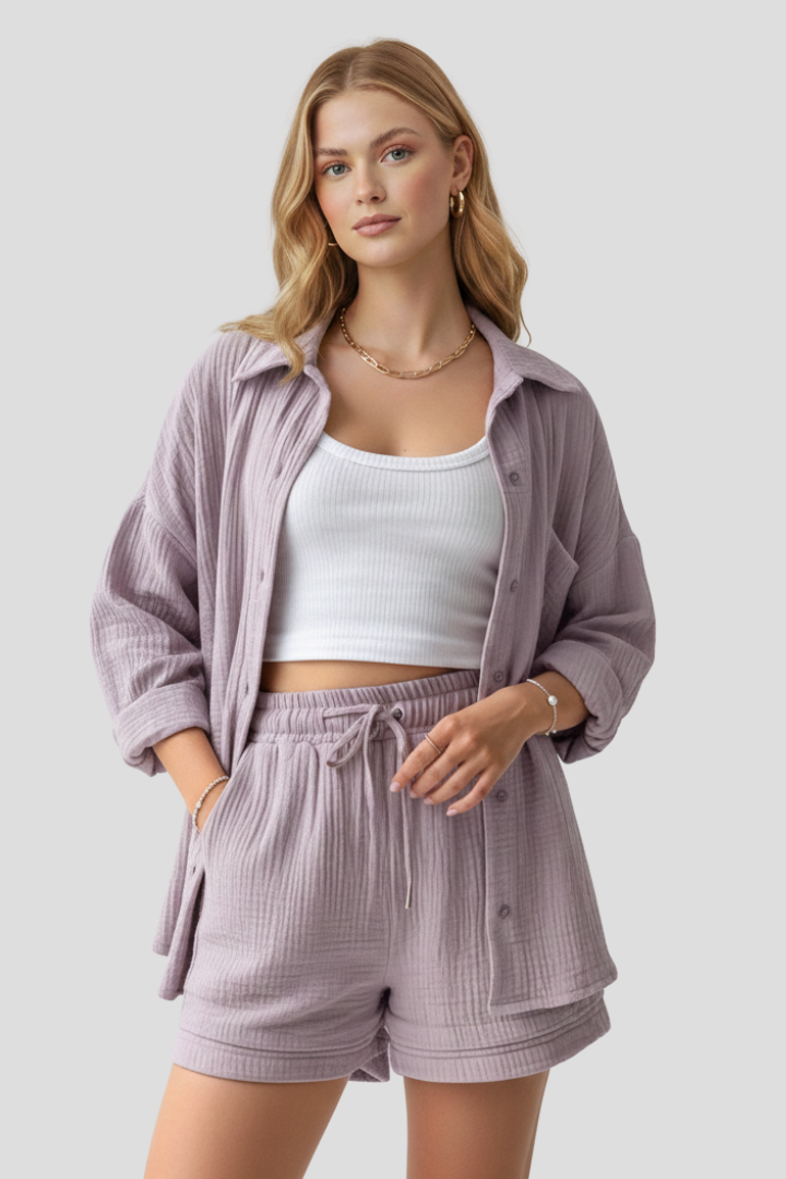 Clemence — Oversized Blouse &amp; Muslin Shorts Set