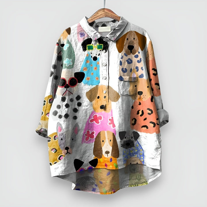 Henrietta Rose — Dog Print Button Blouse