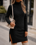 Lorena — Turtleneck Cable-Knit Midi Dress