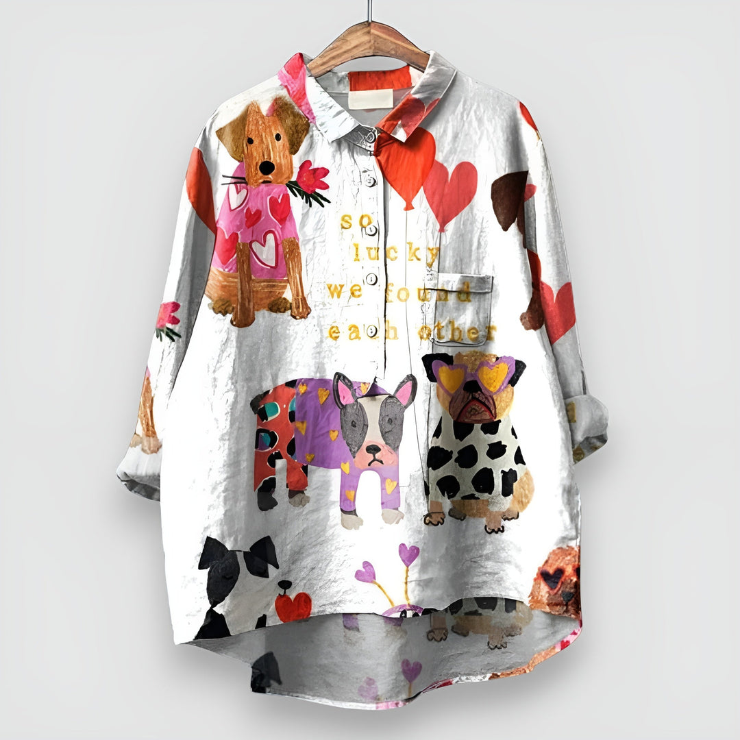 Henrietta Rose — Dog Print Button Blouse