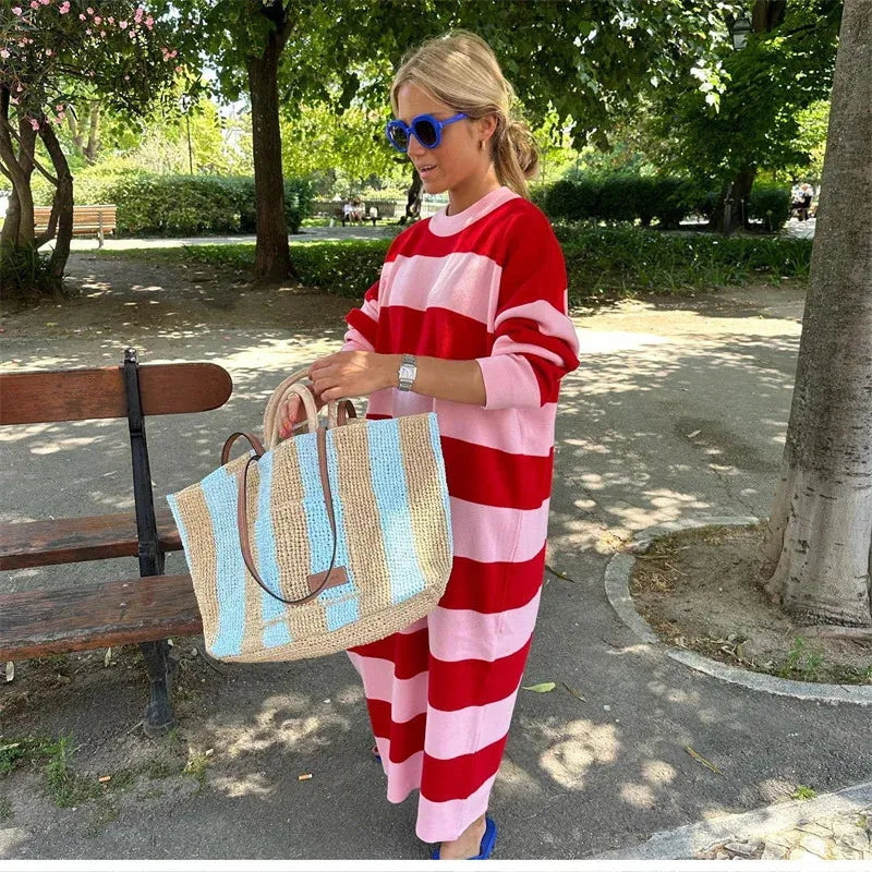 Karin — Contrast-Stripe Knit Dress