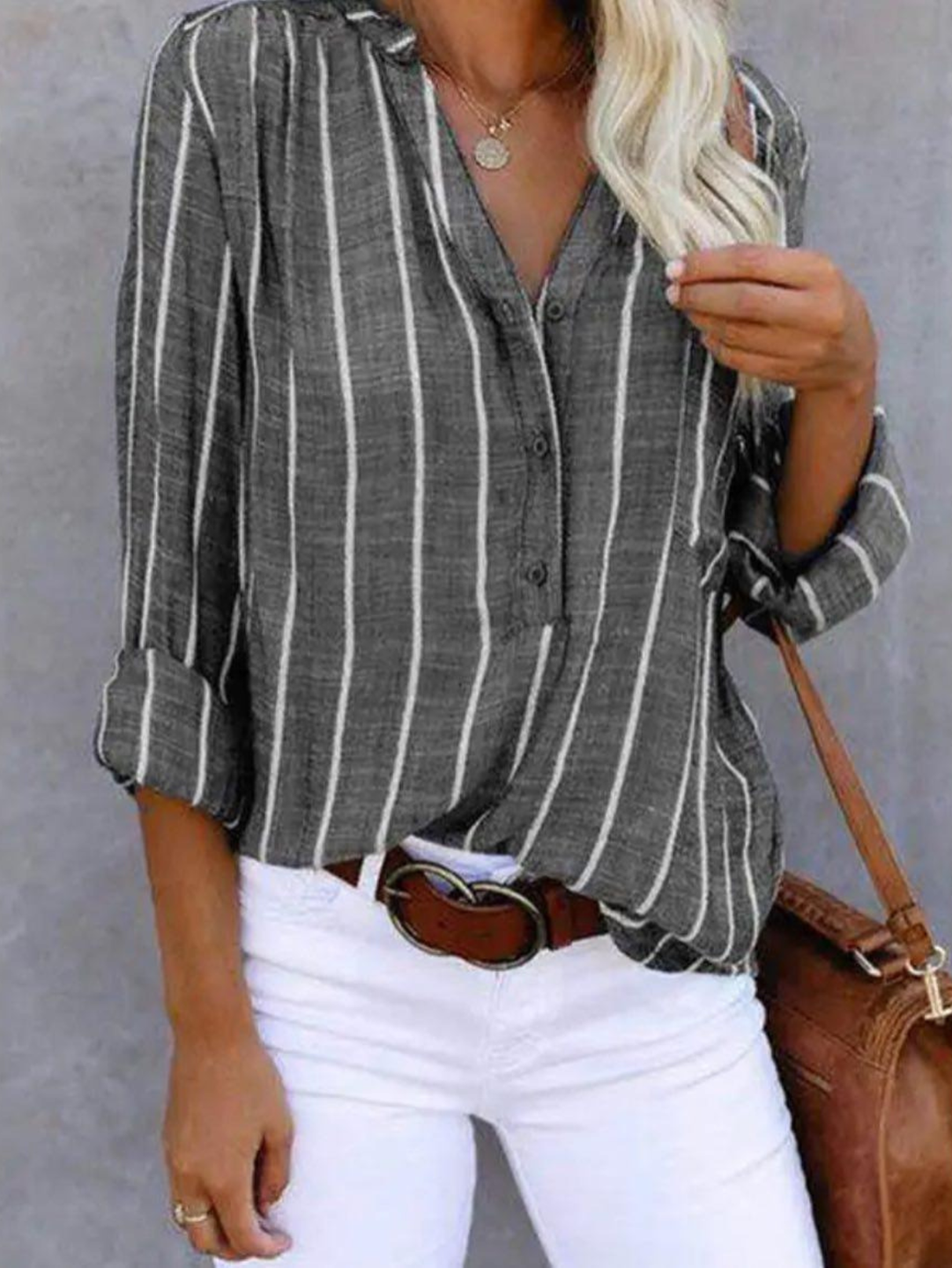 Sunniva — Vertical Stripe Long-Sleeve Blouse